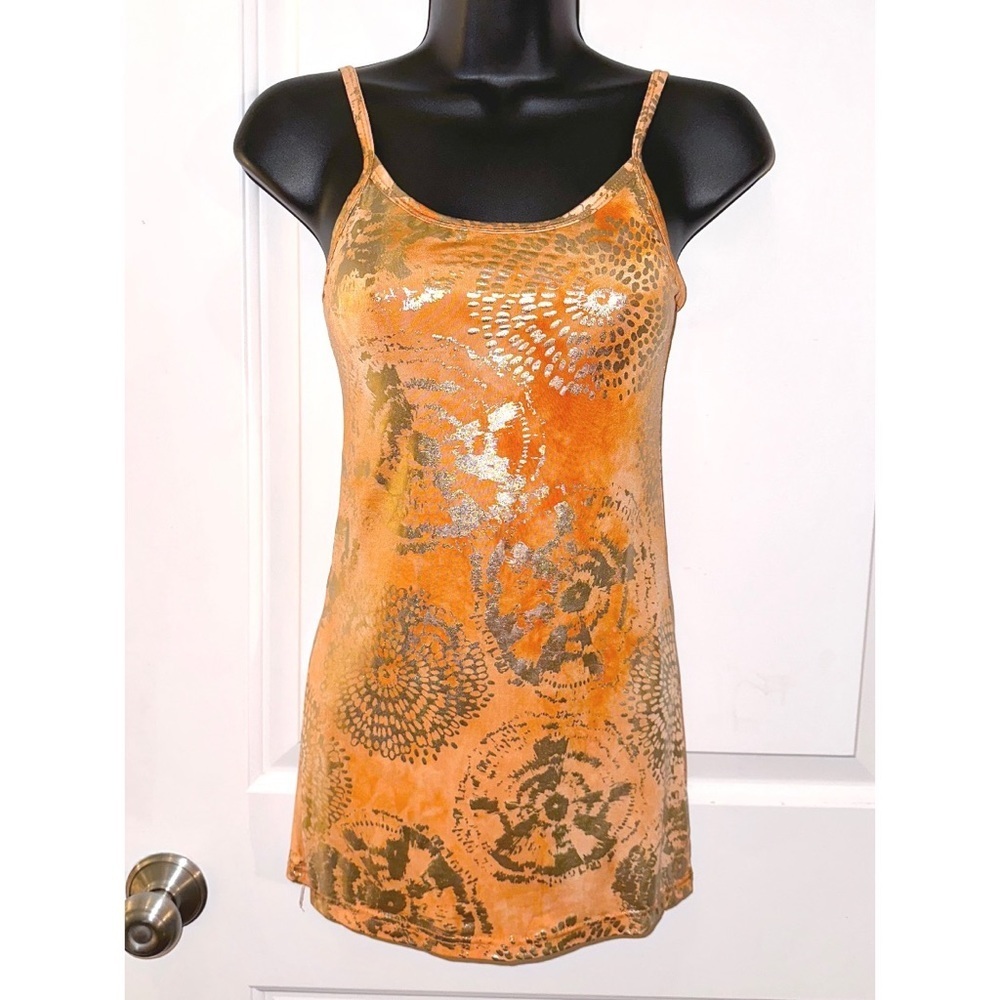 BKE Orange and gold shimmery tie dye tank top - Picture 3 of 6